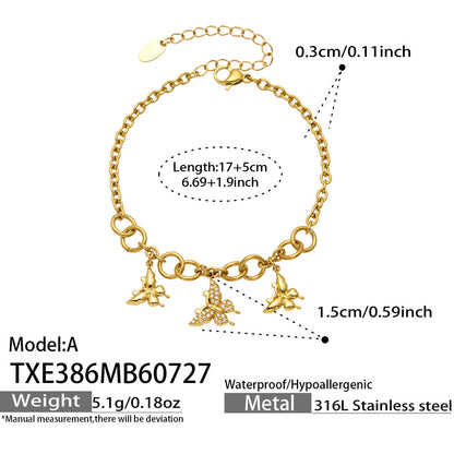B廠【TXP386】夏日風蝴蝶圓珠吊墜項鍊手鍊 316不銹鋼鍍金輕奢高級感氣質飾品女
 26.07-5