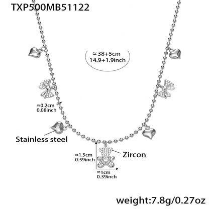 B廠【TXP500】不銹鋼5A鋯石滿鑽小熊蝴蝶結愛心多配件吊墜項鍊手鍊耳環首飾套裝
 25.11-4