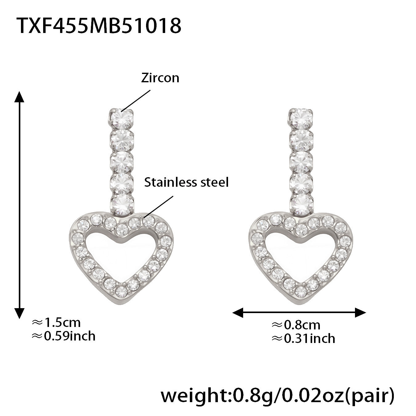 B廠【TXP455】不銹鋼滿鑽愛心鋯石項鍊手鍊耳環 鍍18k金歐美時尚輕奢首飾
 25.10-4