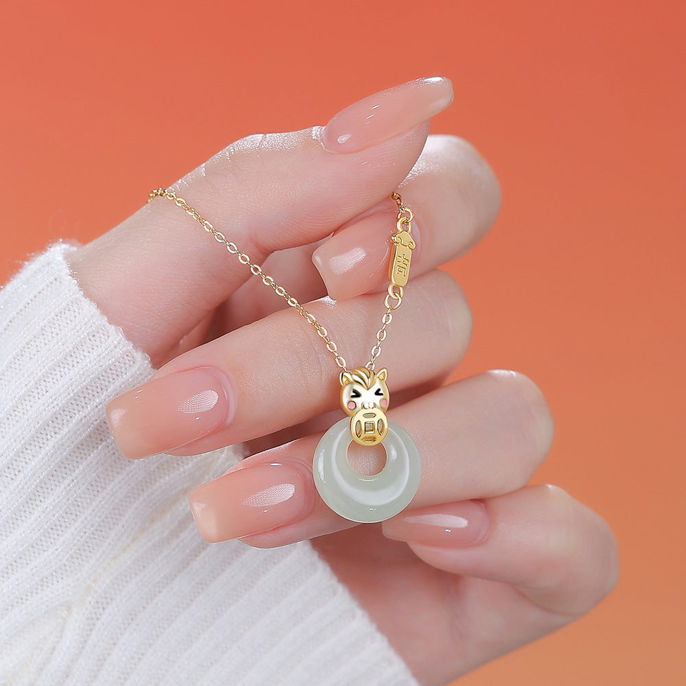 D廠【YC3535N】原創足銀S999小馬平安扣項鍊輕奢小眾獨特設計感本命年鎖骨鏈
 25.12-1