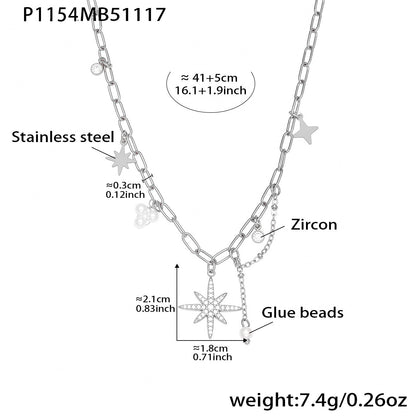B廠【P1154】超閃八芒星5A鋯石吊墜手工鏈鎖骨項鍊不鏽鋼鍍18k真金飾品
 25.11-4