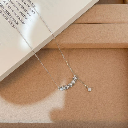 E廠【XDQ1171N】S925純銀銅錢排鑽項鍊女輕奢小眾錢幣鋯石弧形流蘇鎖骨鏈
 25.12-4