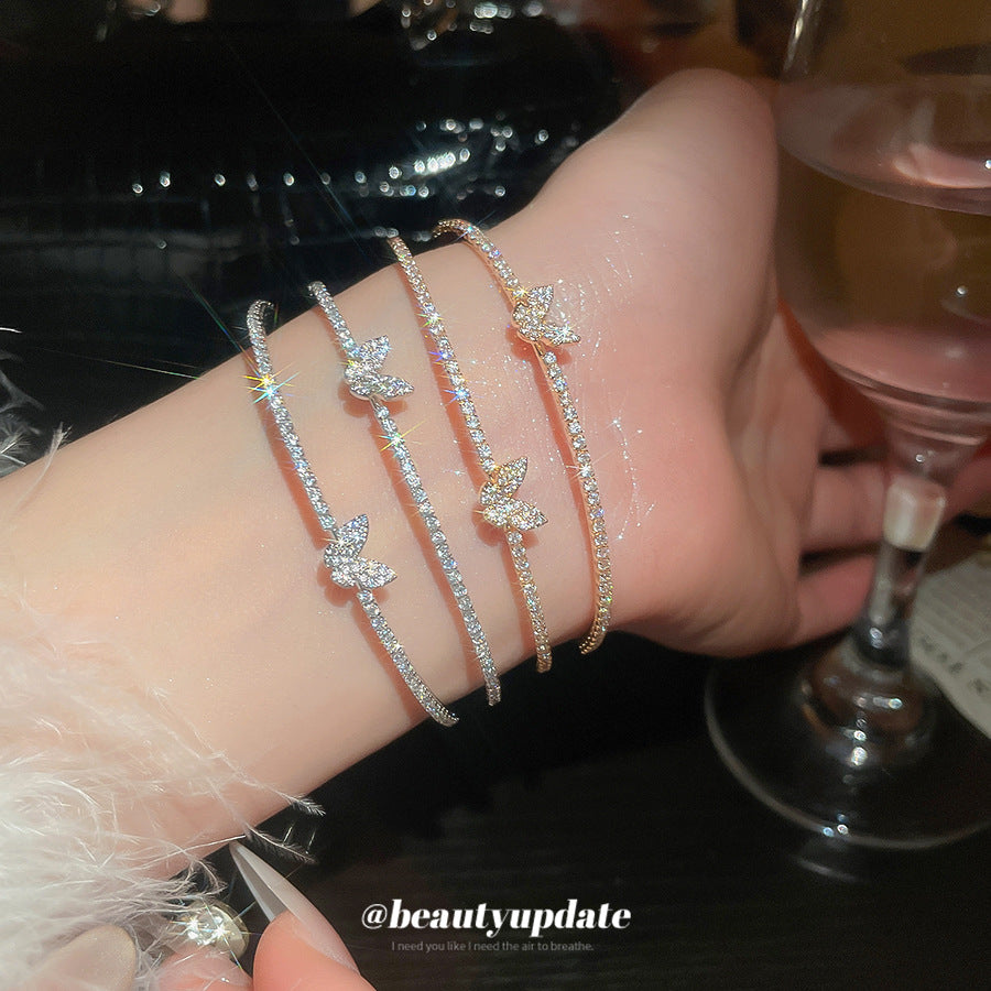 A廠【HB4894】韓系鋯石蝴蝶雙層開口手鐲輕奢高級感手環精緻小眾甜美通勤手飾女
 25.11-1