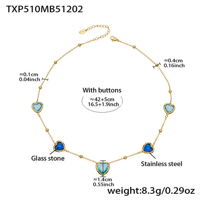 B廠【TXP510】不鏽鋼愛心切麵包邊玻璃石鋼珠項鍊手鍊耳環組鍍18k真金不掉色
 25.12-2