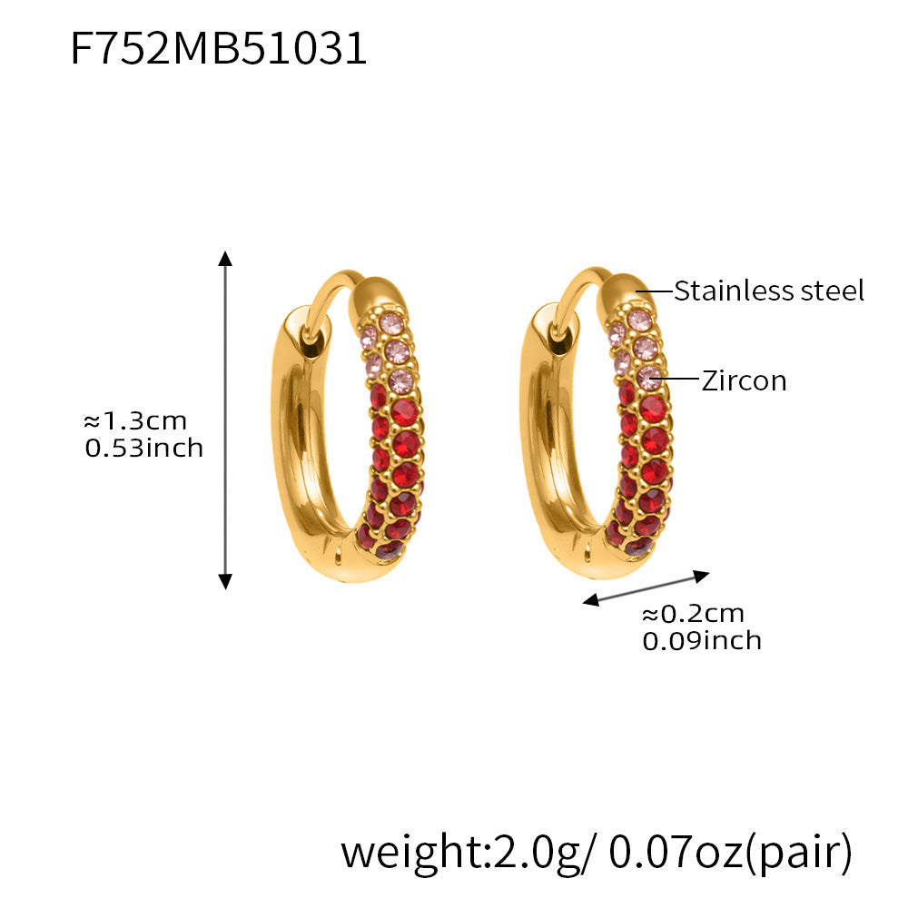 B廠【F752】超閃5A彩色鋯石小耳環卡扣耳飾不鏽鋼鍍18k真金跨境熱銷款
 25.11-1