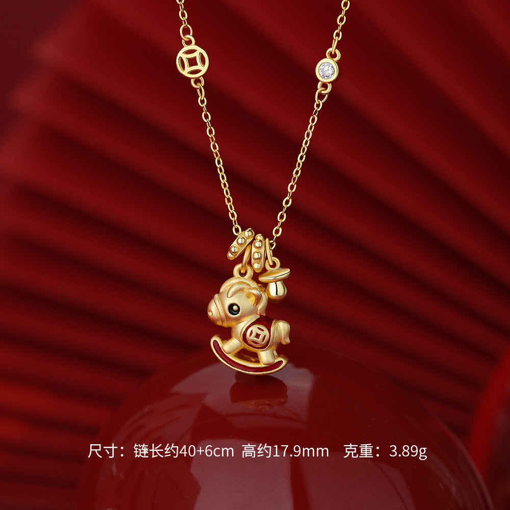 D廠【YC4030N】原創足銀S999銜寶萌駒木馬鋯石項鍊吊墜輕奢耳環本命年手鍊
 26.01-2