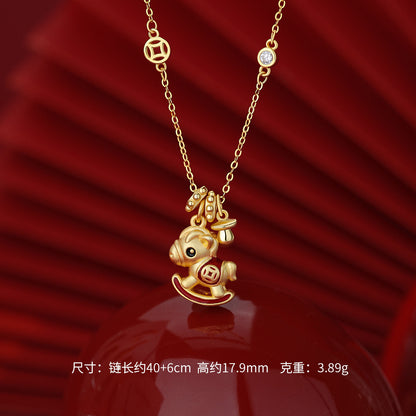 D廠【YC4030N】原創足銀S999銜寶萌駒木馬鋯石項鍊吊墜輕奢耳環本命年手鍊
 26.01-2