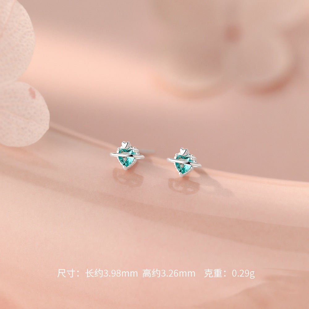 D廠【YC5026E】足銀S999愛心帕拉伊巴綠石星球耳環精緻甜美時尚百搭耳飾
 26.08-4