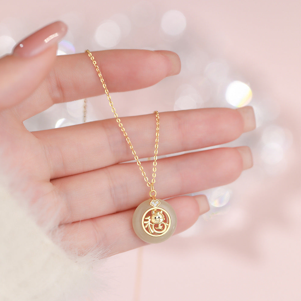 D廠【YC0961N】原創純銀S925福到平安扣福馬耳環氣質鎖骨鍊和田玉手鍊首飾
 26.01-1