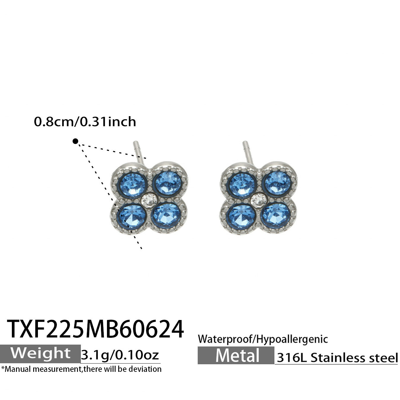 B廠【TXP225】跨境時尚花朵鑲水鑽耳釘ins小眾精緻女士項鍊首飾套裝不銹鋼飾品 26.07-1