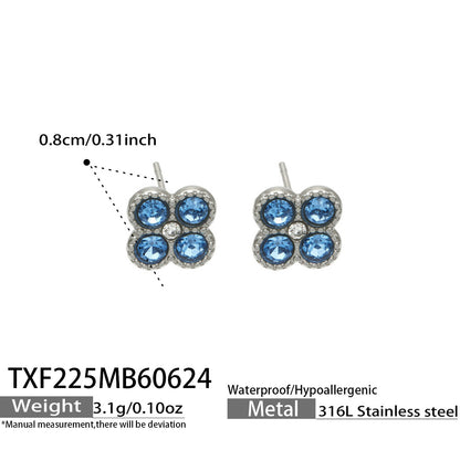 B廠【TXP225】跨境時尚花朵鑲水鑽耳釘ins小眾精緻女士項鍊首飾套裝不銹鋼飾品 26.07-1