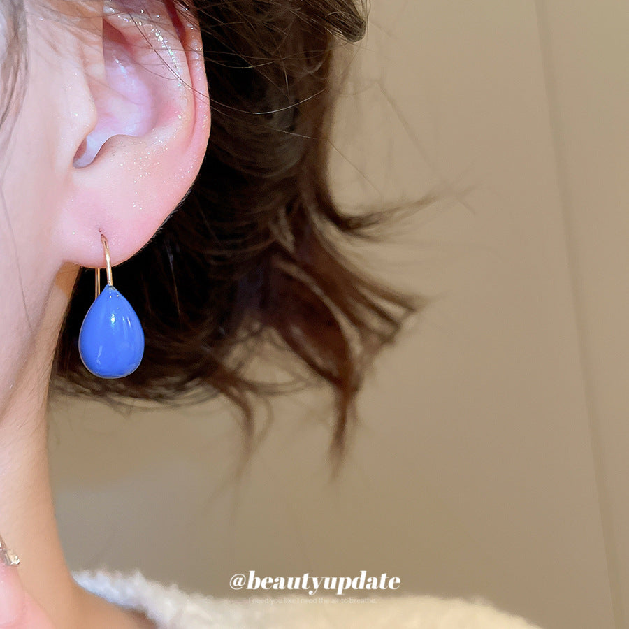 A廠【HE21092】新款藍色滴油水滴耳鉤復古小眾設計感耳環輕奢高級感通勤耳環
 25.10-5