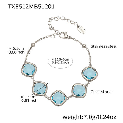 B廠【TXP512】不銹鋼正方形切面玻璃石手鍊項鍊耳環套裝歐美風潮酷氣質珠寶首飾
 25.12-2