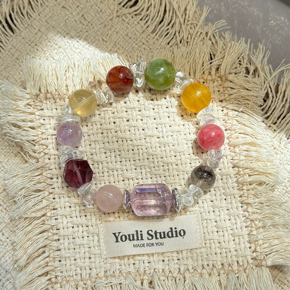 A廠【vsl3265】小眾糖果多寶水晶手鍊女生精緻粉晶紫水晶黃螢石膠花手串
 26.08-3