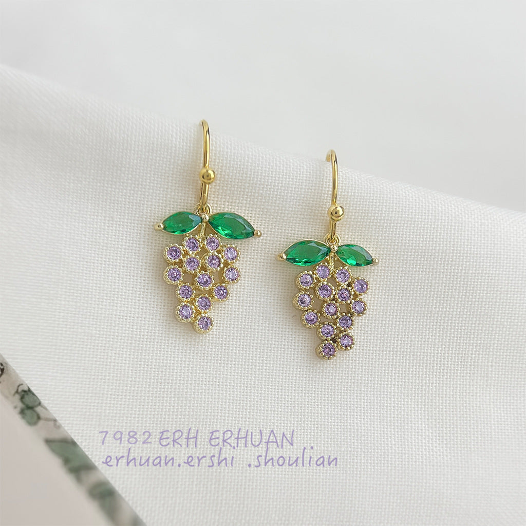 A廠【6437】清新甜美微鑲鋯石紫色小葡萄簡約輕奢風新款耳飾夏日耳環飾品
 25.11-4