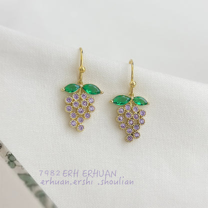 A廠【6437】清新甜美微鑲鋯石紫色小葡萄簡約輕奢風新款耳飾夏日耳環飾品
 25.11-4