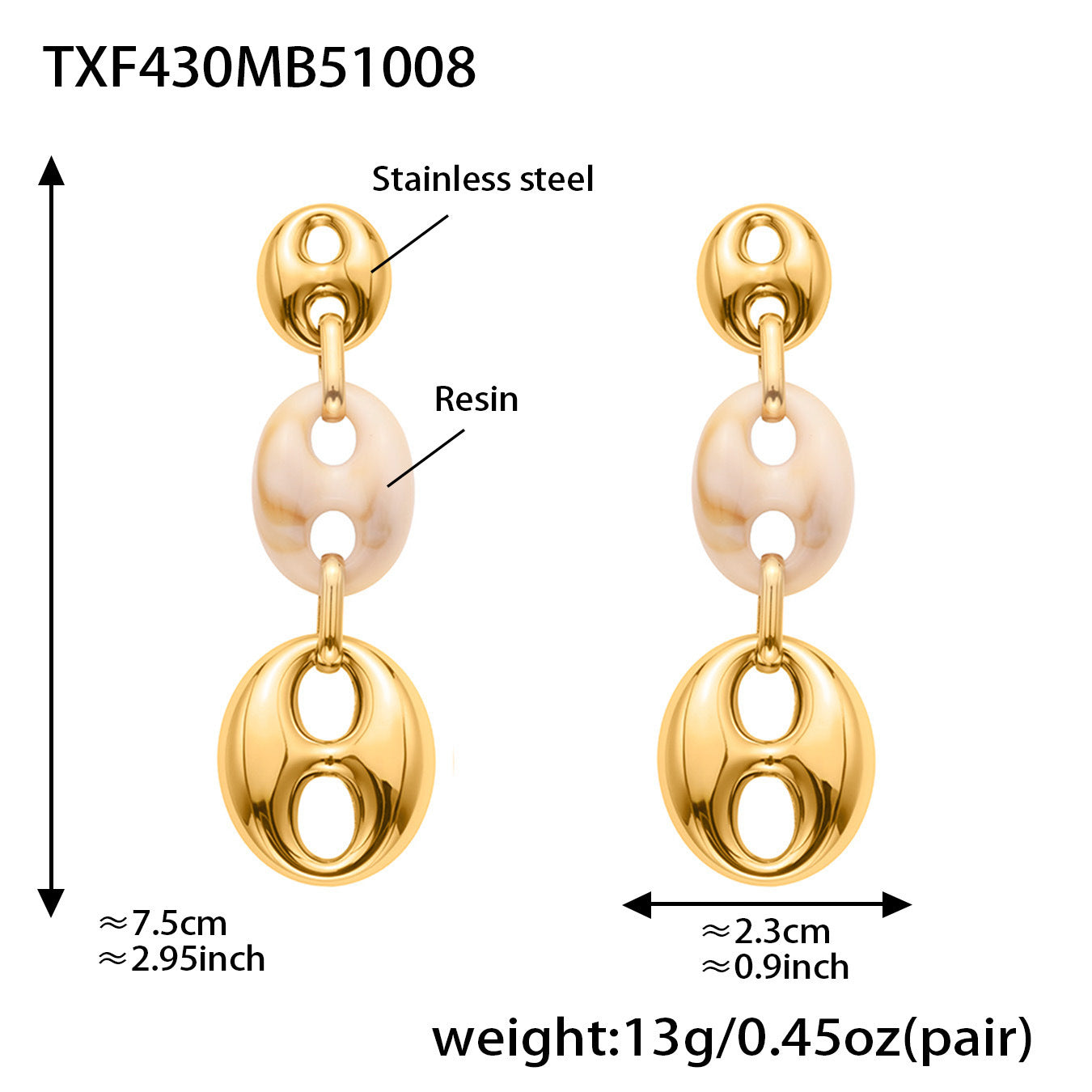 B廠【TXP430】不銹鋼豬鼻子樹脂項鍊多色時尚手工鍊鍍18k金項鍊手鍊耳環
 25.10-3