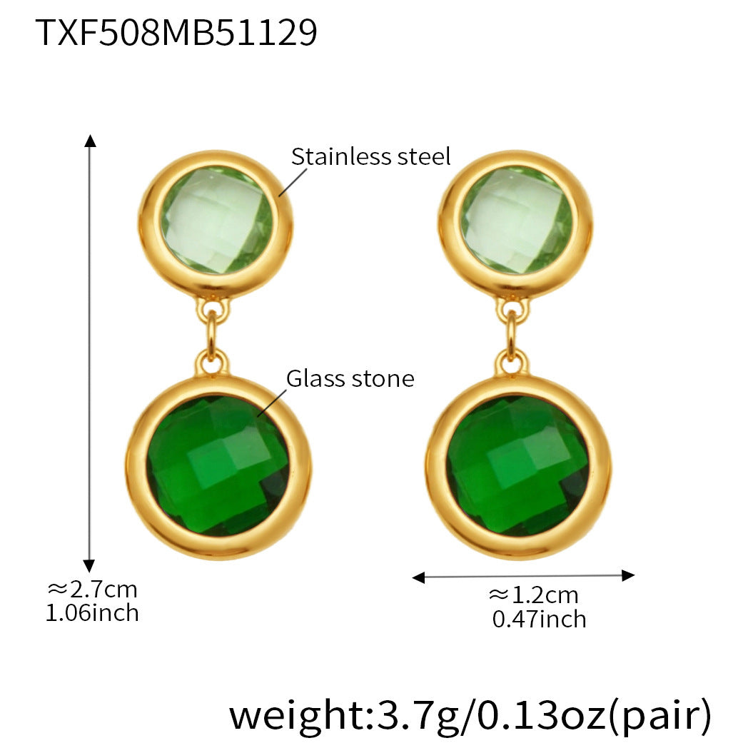 B廠【TXE508】不鏽鋼滿鑽鋯石切面包邊玻璃石手鍊耳環鍍18k真金首飾組不掉色
 25.12-1