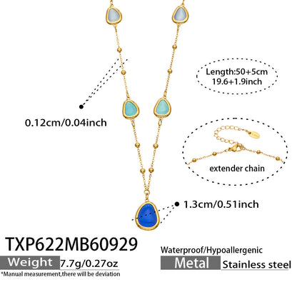 B廠【TXP622】幾何方形切面貓眼石不鏽鋼鍍18k金手鍊項鍊套裝 
 26.10-2