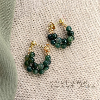 A廠【5406】春款~森系草木綠天然石瑪瑙新中式個性旅遊景點耳環耳環 25.01-1