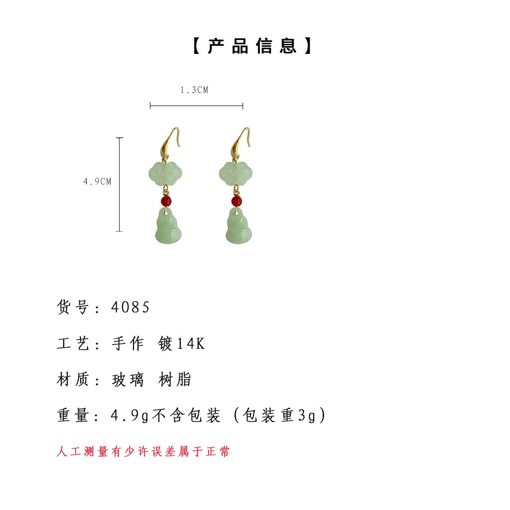 C廠【4085】新中式文藝復古祥雲葫蘆手工藝設計感新款耳環氣質通勤如意耳飾 24.05-3