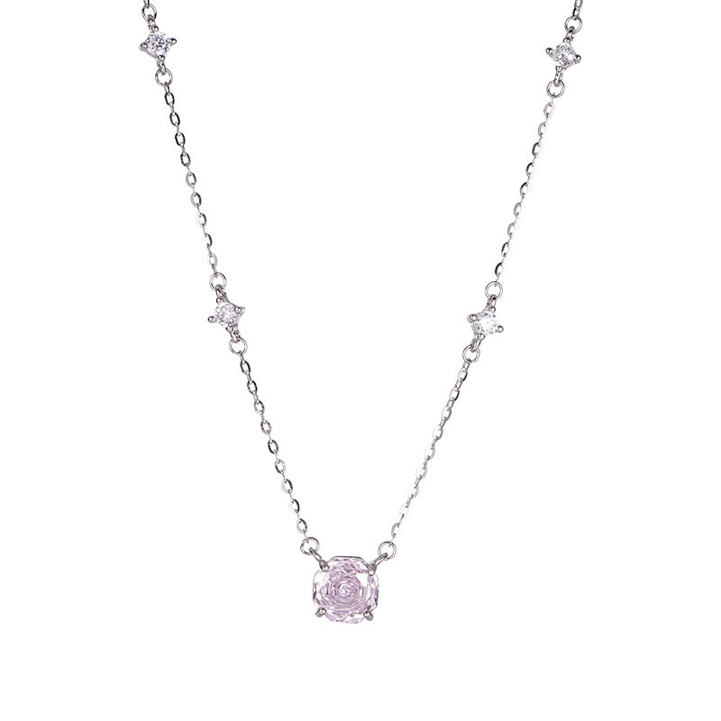 F廠【DQ0013N】S925純銀超閃玫瑰切項鍊女輕奢高級感精緻鋯石通勤鎖骨鏈
 25.10-4