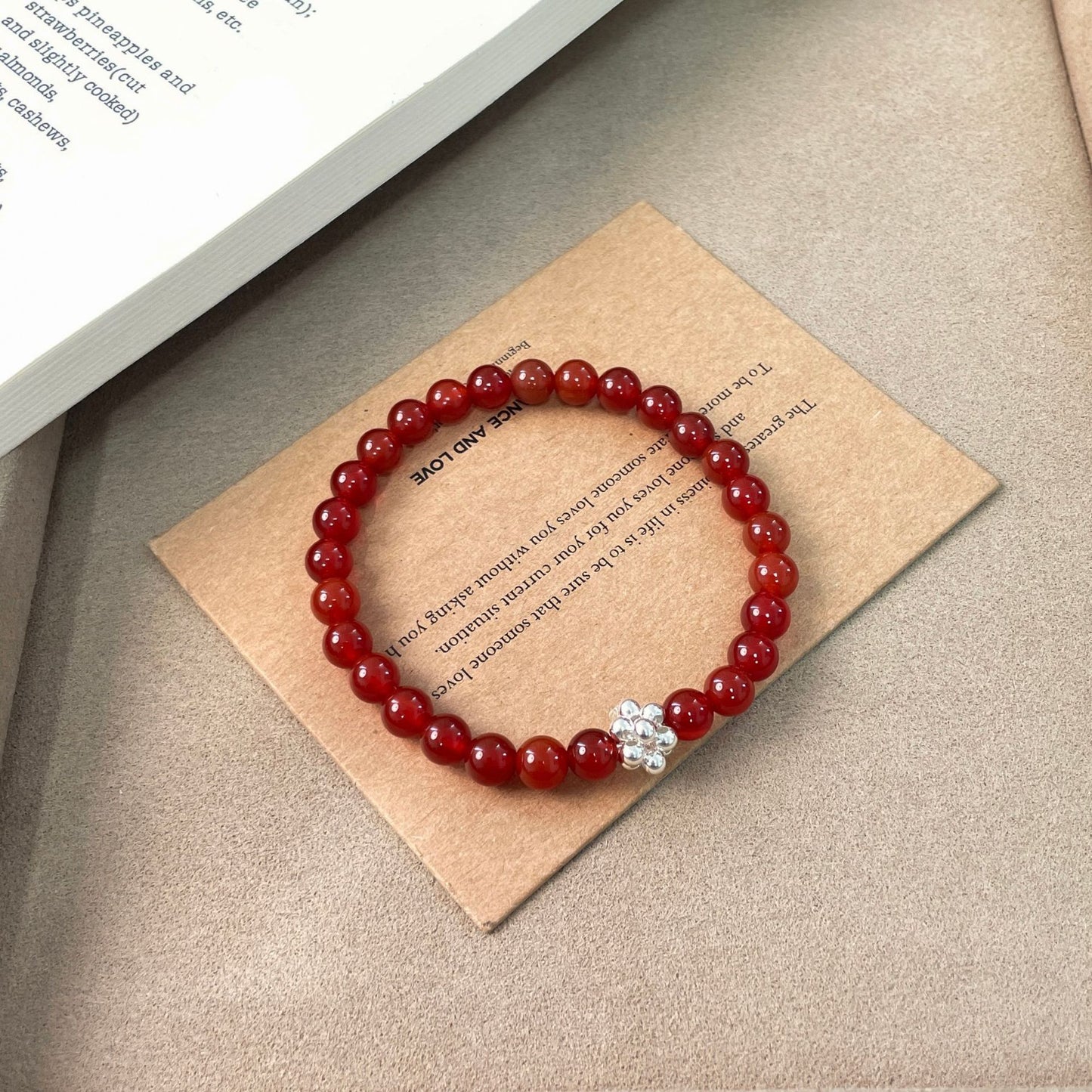 E廠【XDQ0256S】S925純銀圓珠紅瑪瑙花球手串小眾復古銀球手鍊女時髦手飾顯白
 26.06-3