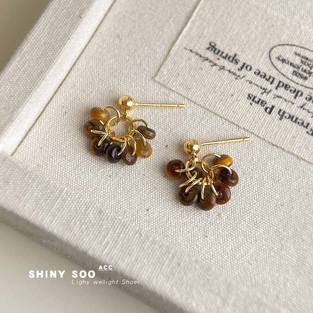 A廠【6881】文藝復古美拉德風天然石虎眼石手工藝設計感小流蘇耳環飾品
 25.11-4