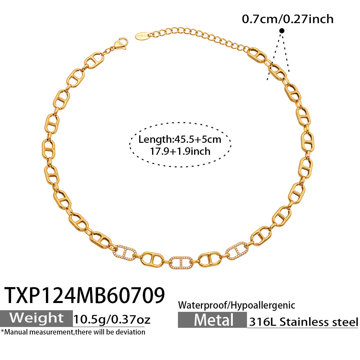 B廠【TXP124】跨境個性高級感日字鋯石項圈不銹鋼鍍18k金 時尚新款手鍊項鍊組合 26.07-3