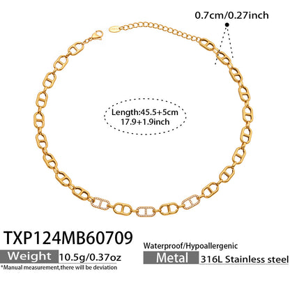 B廠【TXP124】跨境個性高級感日字鋯石項圈不銹鋼鍍18k金 時尚新款手鍊項鍊組合 26.07-3