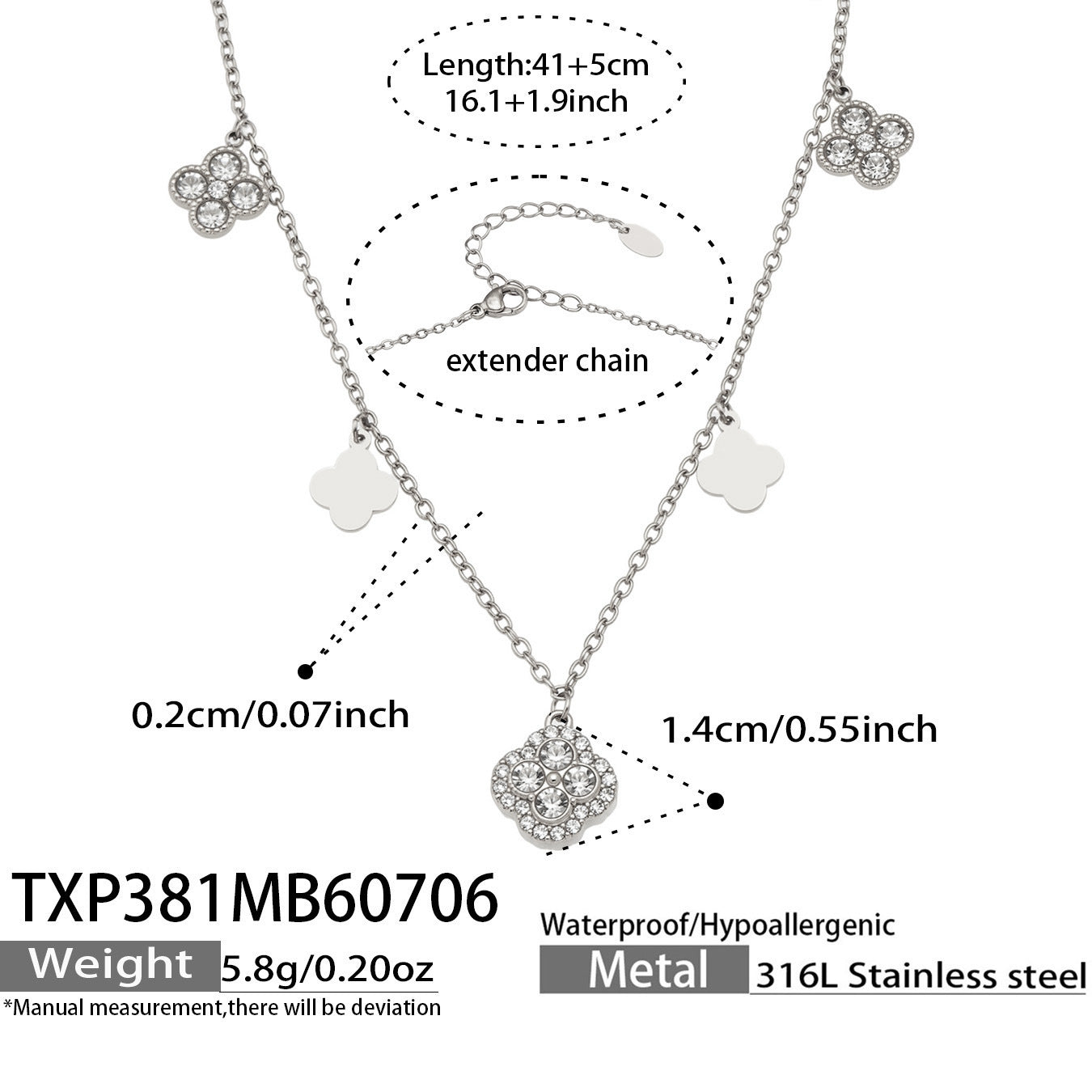 B廠【TXP381】跨境歐美風不鏽鋼超閃滿鋯四葉花多配件DIY手鍊鎖骨鏈飾品女套裝 26.07-2