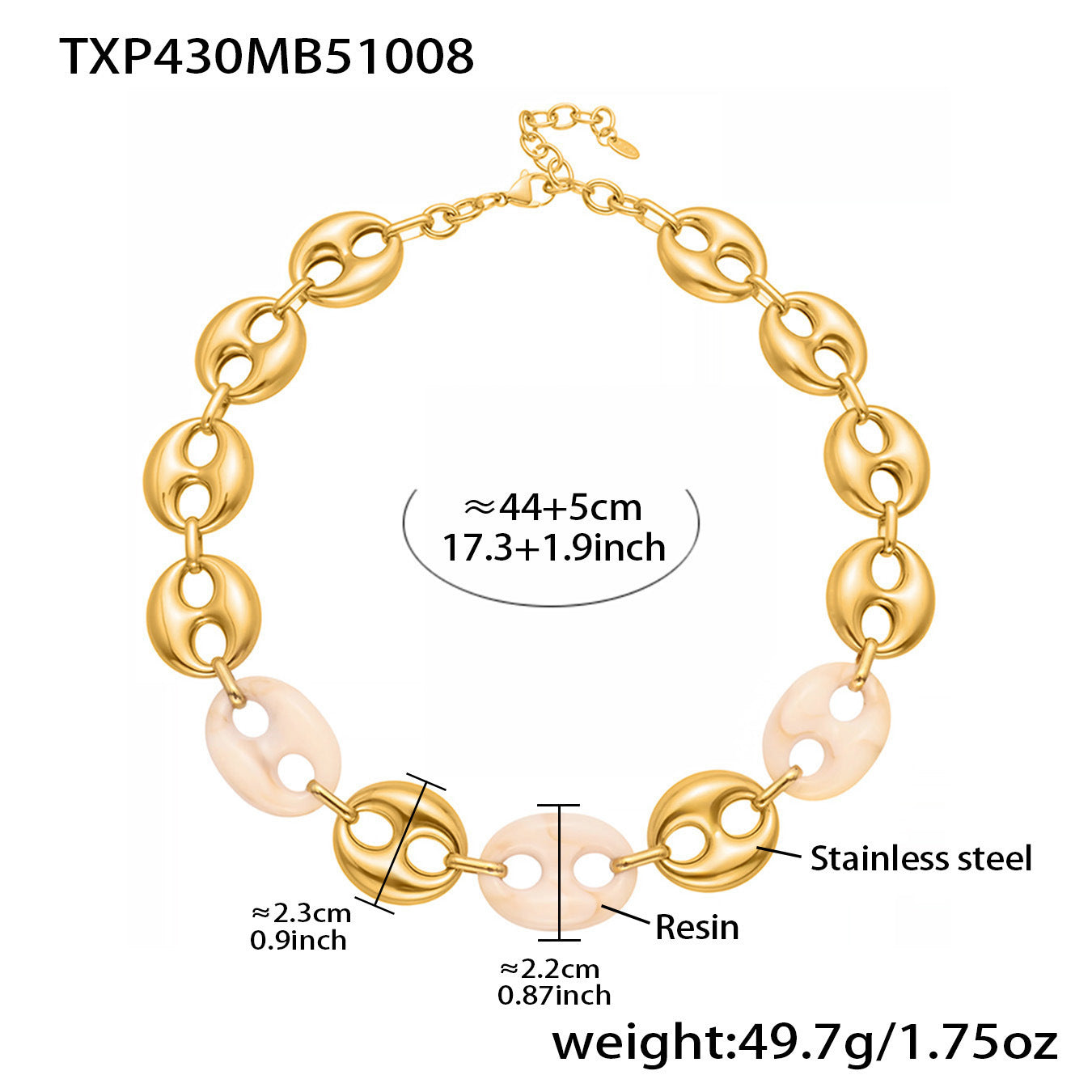 B廠【TXP430】不銹鋼豬鼻子樹脂項鍊多色時尚手工鍊鍍18k金項鍊手鍊耳環
 25.10-3