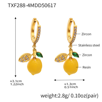 B廠【TXF288】ins小香風不鏽鋼5A鋯石檸檬花朵耳環女歐美新款耳環18k鍍金 25.06-3