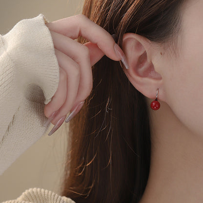 D廠【YC10406E】S999足銀紅色圓形耳環幾何簡約風氣質輕奢風高級感小眾耳飾 25.02-2