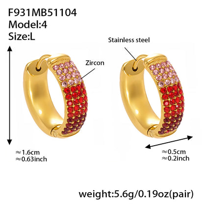 B廠【F931】彩色鋯石拼色圓圈耳環大中小尺寸耳扣不銹鋼鍍18k真金飾品
 25.11-2