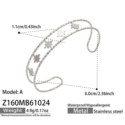 B廠【Z160】跨境時尚八角星鑲嵌鋯石不鏽鋼鍍金開口手鐲
 26.10-5