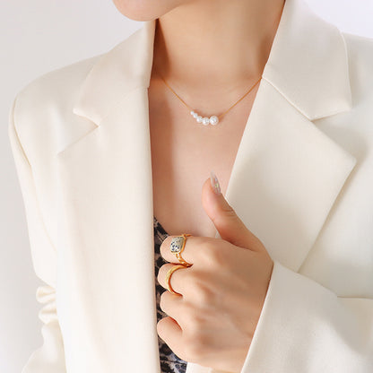 B廠【P287】新款韓版東大門仿珍珠項鍊女 極簡時尚個性垂方鏈鈦鋼鍍18K金配件 25.03-4