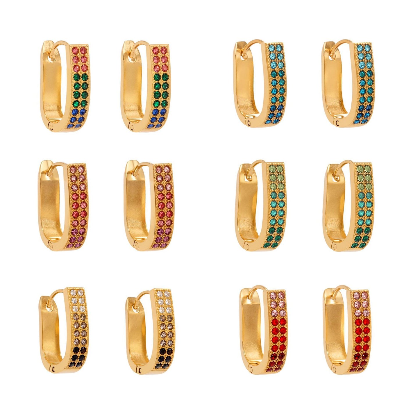 B廠【F670】超閃5A鋯石U型卡扣彩鑽耳扣歐美風時尚輕奢百搭不鏽鋼耳飾
 25.11-1