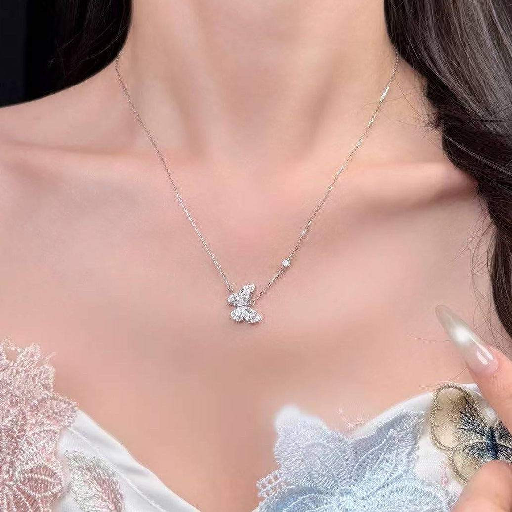 F廠【XDQ0748N】S925純銀輕奢小眾自然夢境蝴蝶項鍊女甜美精緻鋯石氣質鎖骨鏈
 25.11-2