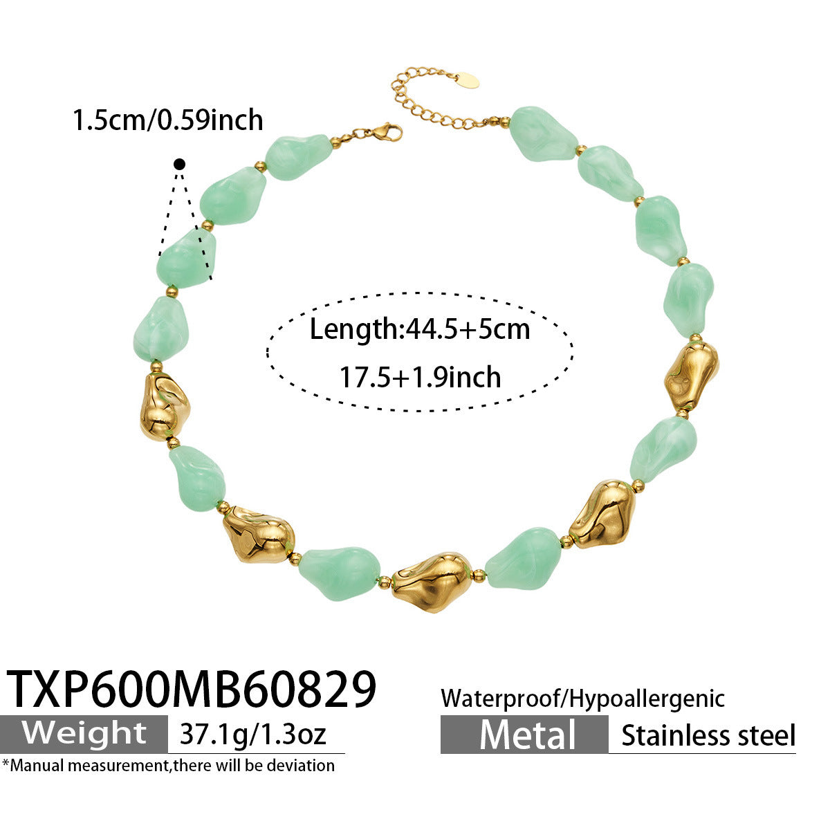 B廠【TXP600】跨境飾品不規則樹脂不銹鋼手鍊小眾撞色ins風輕奢女手鍊項鍊套裝
 26.09-1