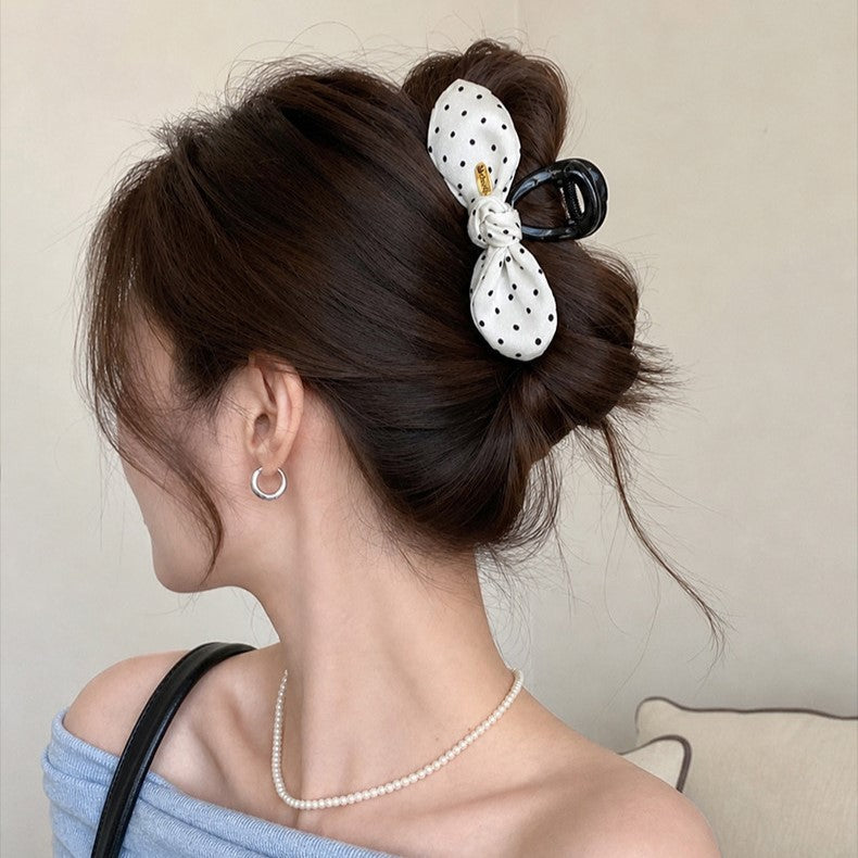 C廠【X771】高級感波點蝴蝶結抓夾女大號髮夾髮量多後腦勺盤髮鯊魚夾髮卡頭飾
 26.08-4「C廠-單筆結帳需滿，NT$500出貨(不含運費)」