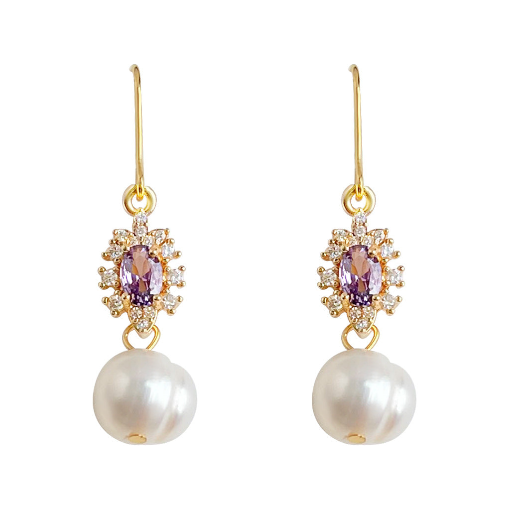 C廠【7027】天然淡水珍珠微鑲鋯石清新甜美小香風手工耳環女國潮景區耳環
 25.11-1