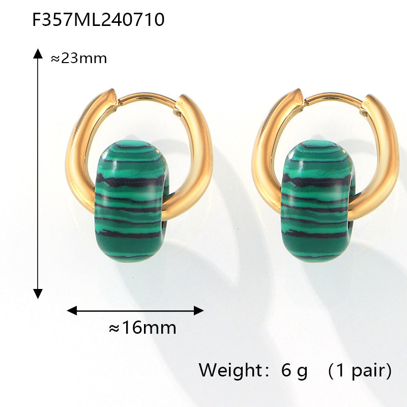B廠【F357】歐美ins風綠松虎眼天然石幾何耳環鈦鋼鍍18k金小眾簡約氣質耳環 24.07-3
