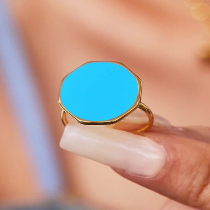 B廠【A409】不鏽鋼八角圓盤滴油開口戒指套18k真金簡約時尚百搭食指戒 25.07-4