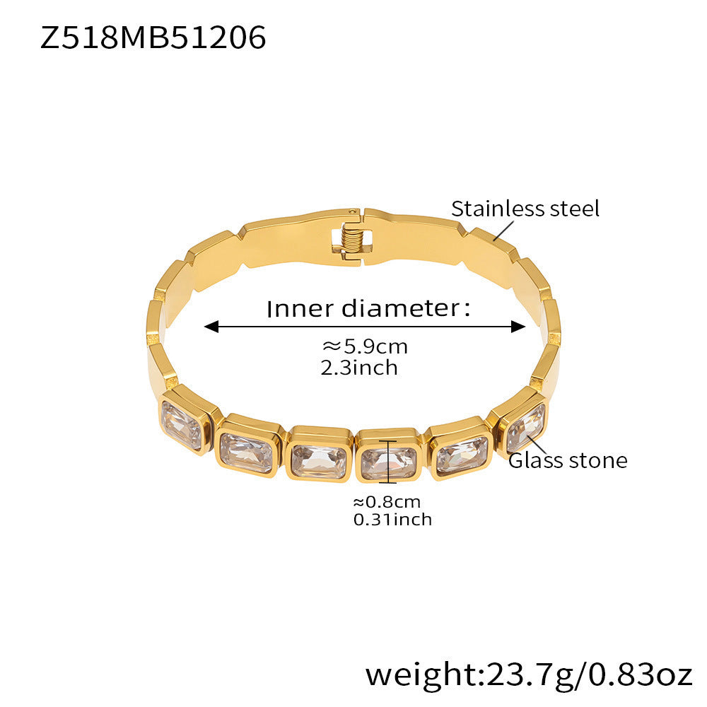 B廠【Z518】不鏽鋼方形彩色玻璃石手鐲ins小眾設計歐美潮酷飾品鍍18k金不掉色
 25.12-2
