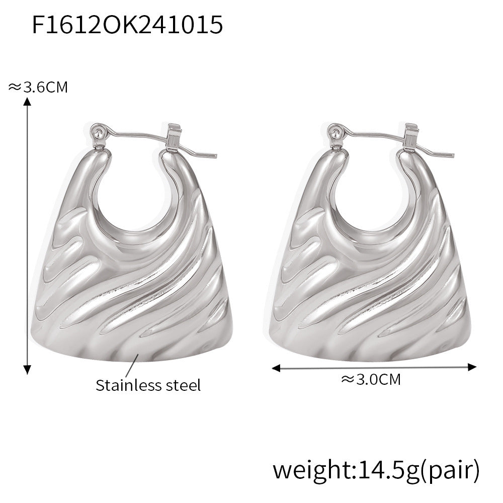 B廠【F1612】飾品INS風紋路包包空心耳環耳扣不鏽鋼鍍金時髦耳飾 24.10-4