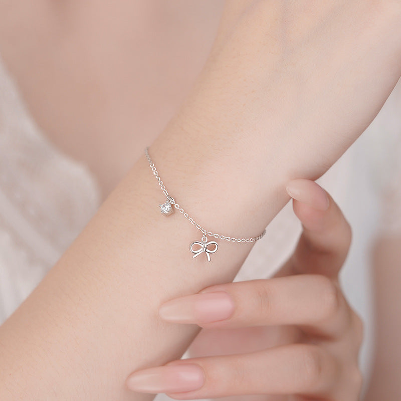E廠【YC4519SL】足銀S999甜美蝴蝶結鋯石手鍊女文藝優雅秋冬氣質小眾閨蜜手飾
 25.11-2
