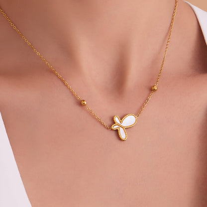 B廠【P1054】歐美飾品不鏽鋼蝴蝶造型項鍊方形光面吊墜18k鍍真金不掉色
 25.09-2