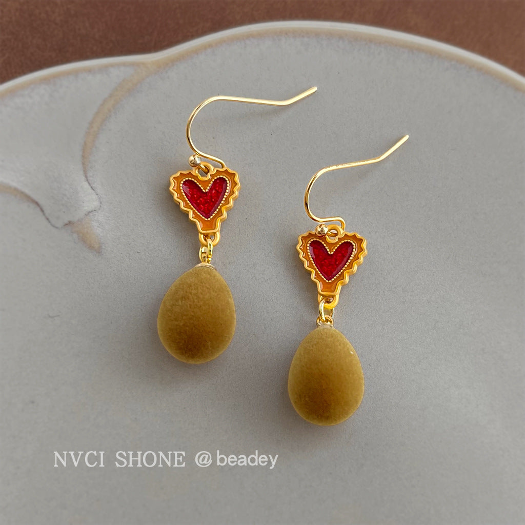 A廠【7319】文藝復古美拉德風新款手工愛心水滴耳環女飾品耳環
 26.01-2