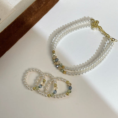 E廠【 DQ8966R】法式復古施家仿珍珠戒指女S925銀色彩捷克珠簡約手工設計指環 25.07-4